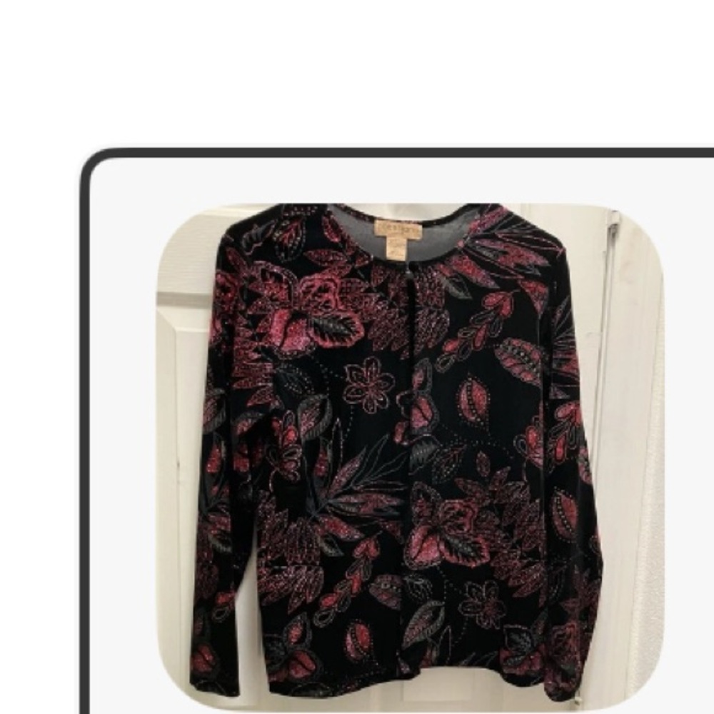 Elementz Black and Pink Floral Velvet Blouse